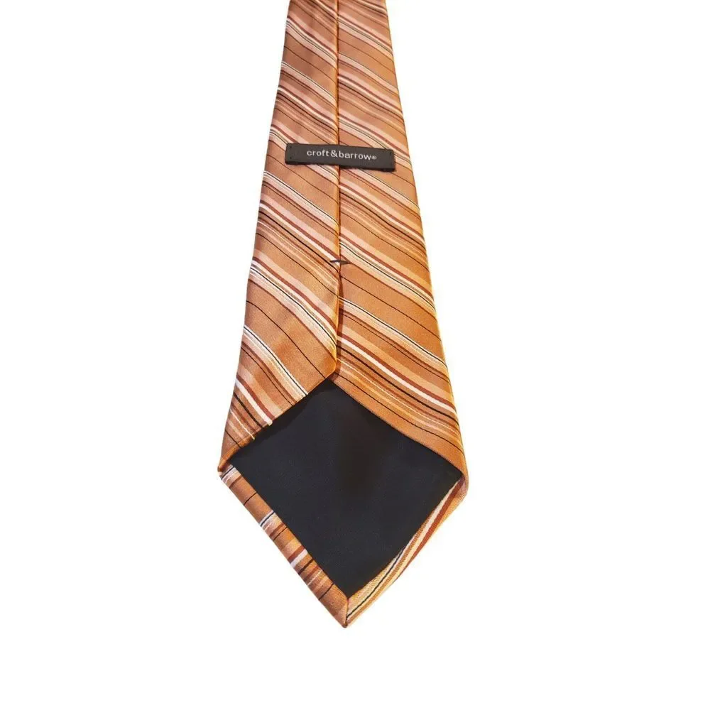 Croft &‎ Barrow Men's Repp Orange Striped 100% Silk Neck Tie Made in USA